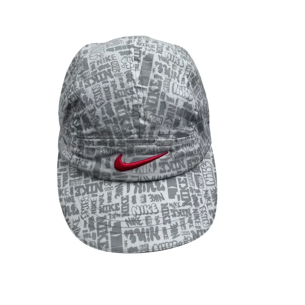 Nike 5-Panel Hat 4-6X White Grey Graffiti Logo Print Adjustable Kids Cap